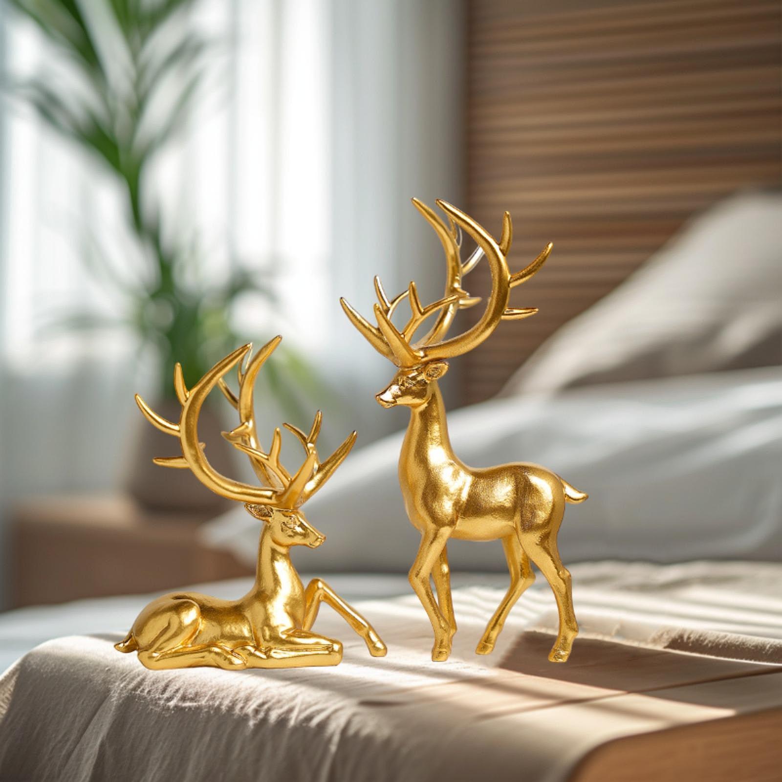 Couple Deer Statues Resin Ideal Gift Modern Home Decor Deer Figurines Desktop Ornaments for Porch Entrance Kitchen Hotel Cabinet