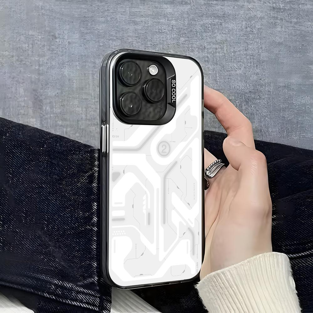 Cool Mech Mechanical Cyber Phone Case For iPhone 16 15 14 13 12 11 Pro Max Grey Black Matte Laser Metallic Aurora Funda