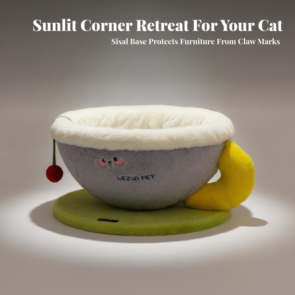 Snug Cat Bed with Toy | Cushioned, Coffee mug feline Bed, Scratch-Friendly, for