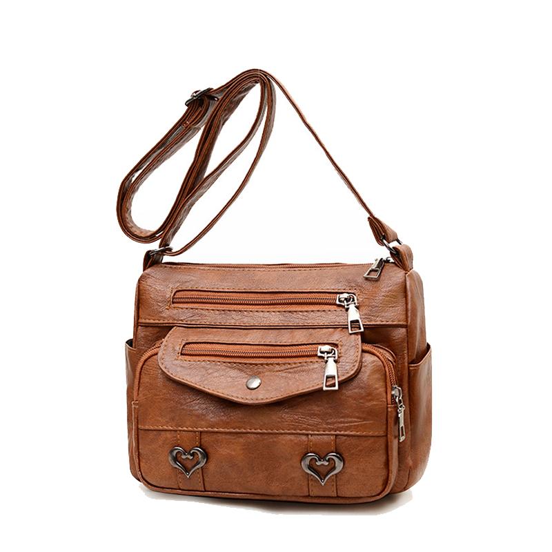 Mehrschichtige Umhängetasche mit Herzdekor, modische Damen-Leder-Crossbody-Taschen, geeignet für den Arbeitsweg