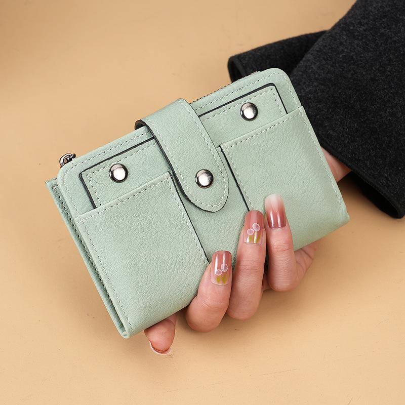 Kleine Portemonnee voor Dames, Compact Dubbelgevouwen Portemonnee voor Munten, Portemonnee met Meerdere Kaarthouders en ID-venster, Ritsvak, Korte Portemonnee voor Dames