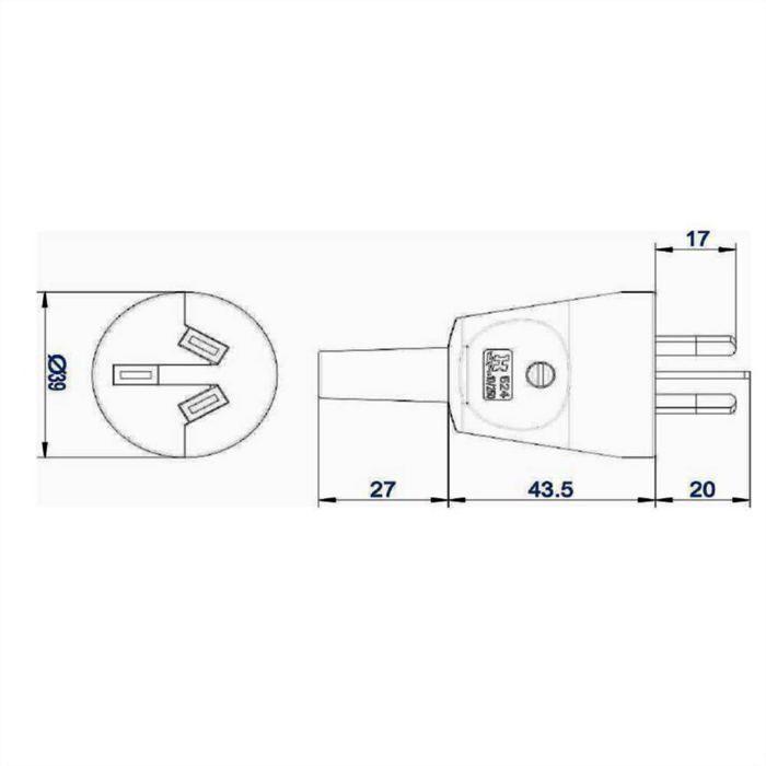 Bachmann 910.282 Fiche électrique mâle avec terre plastique 250 V blanc IP20
