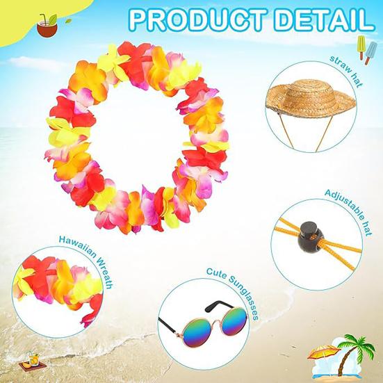 Hawaiian Porch Goose Outfits Summer Lawn Goose Costume Straw Hat And Hawaiian Lei Sunglasses Set for 23/17'' Lawn Patio Goose Statue