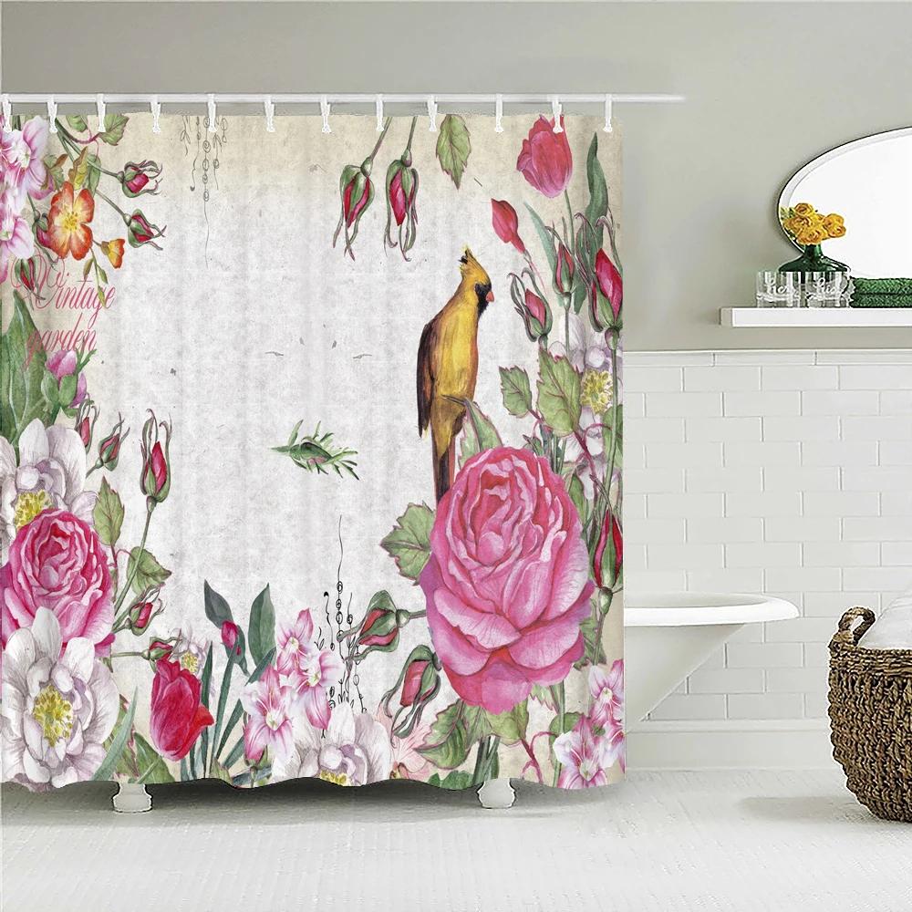 

Beautiful Flower leaf Plant Bath Curtain Waterproof Fabric Shower Curtains Palm leaf Pattern Bathtub Screen for Bathroom Decor W120xH180cm