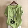 Women's Fashion Panda Print Short Sleeve T-shirt Loose Cotton Shirt Casual Loose Summer Blouse Tops