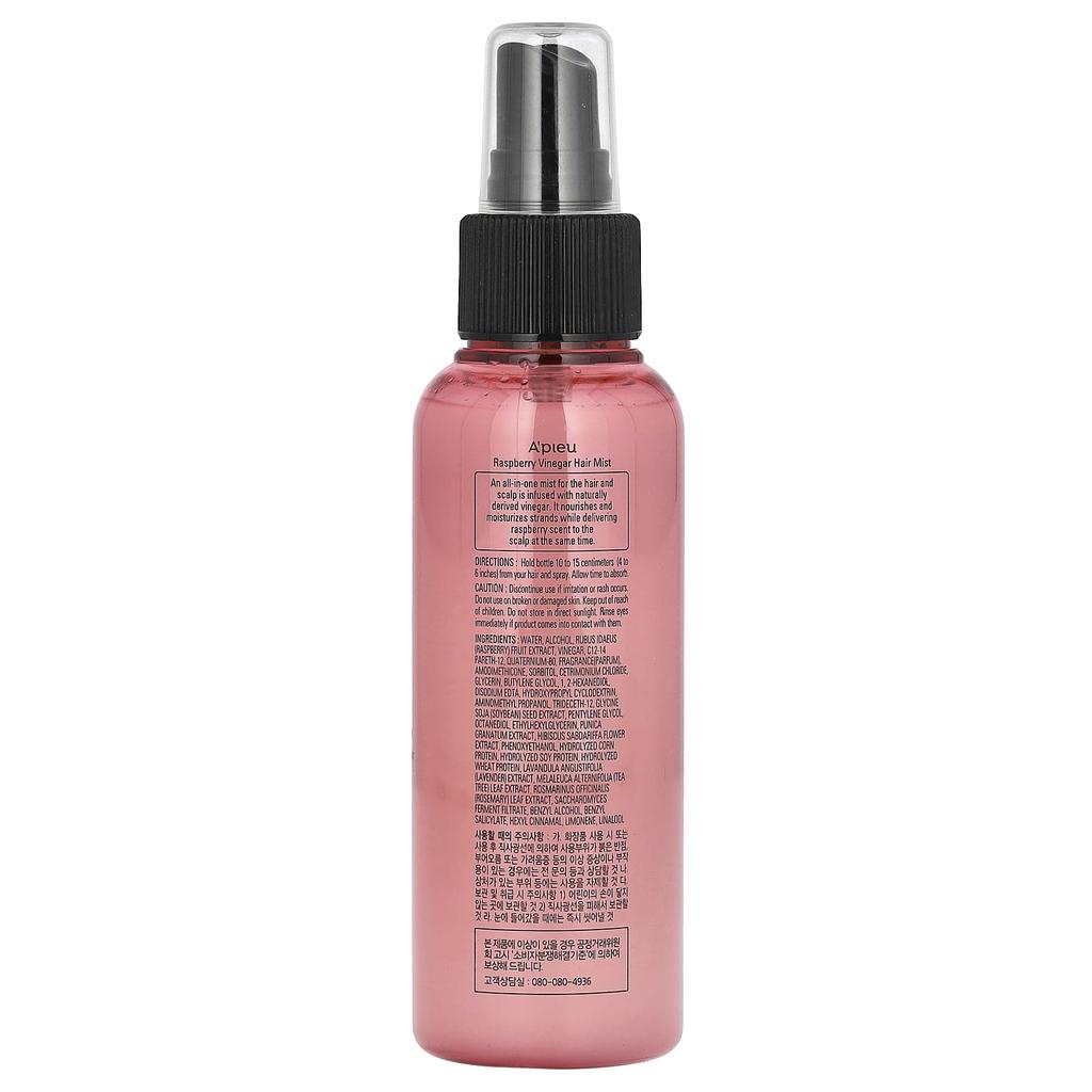 A'PIEU Vinegar Hair Mist, Raspberry, 3.55 Fl Oz (105 Ml)