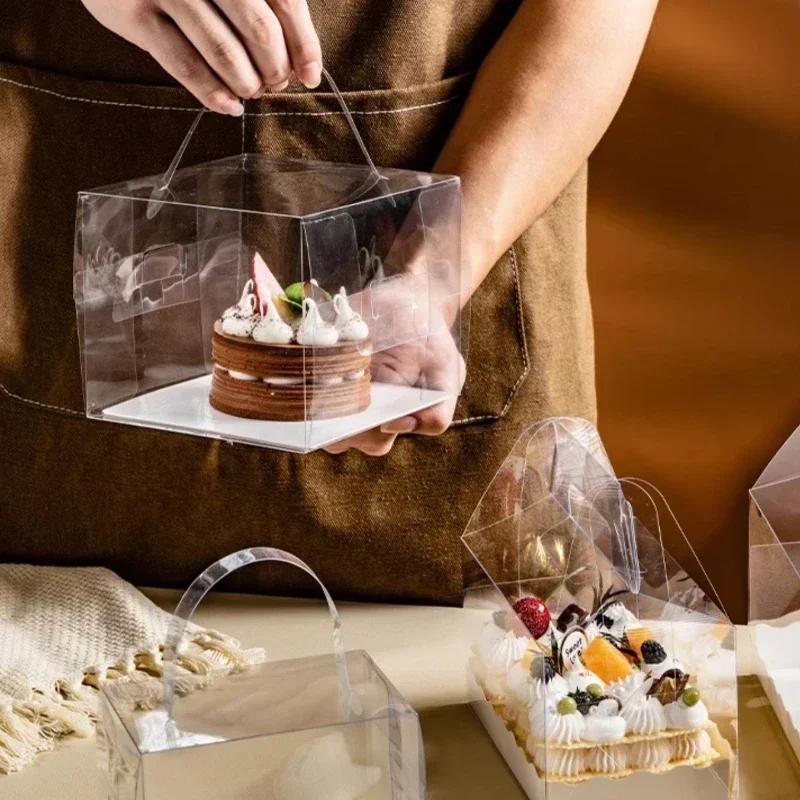 10piece Transparent Handheld Cake Box 2-inch 3-inch Square Pastry And Puff Packaging Boxs Dessert Baking Pastry Mini Portable Bo