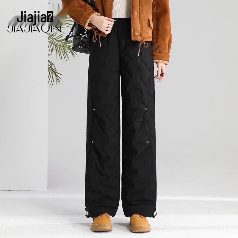 Unisex White Duck Down Cuffed Wide-Leg Convertible Pants M чёрный