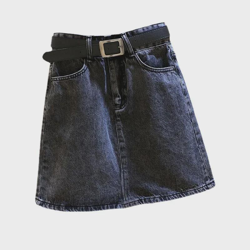 Black & Gray High-Waist A-Line Denim Mini Skirt - Korean Style, Summer Trend