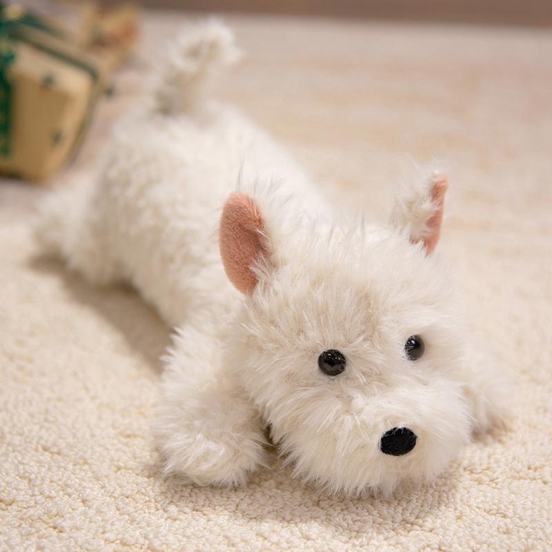 Kawaii Fluffy Hair West Highland Dog White Terrier Plushie Soft Puppy Plush Toy Stuffed Lifelike Animal Appease Doll Pillow