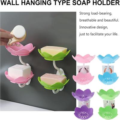 Creative Lotus Flower Soap Box 2 Tier Serving Tray Utensil Holders Suction Wall Tray Floral Soap Dish Shelf Holders Soap Holder