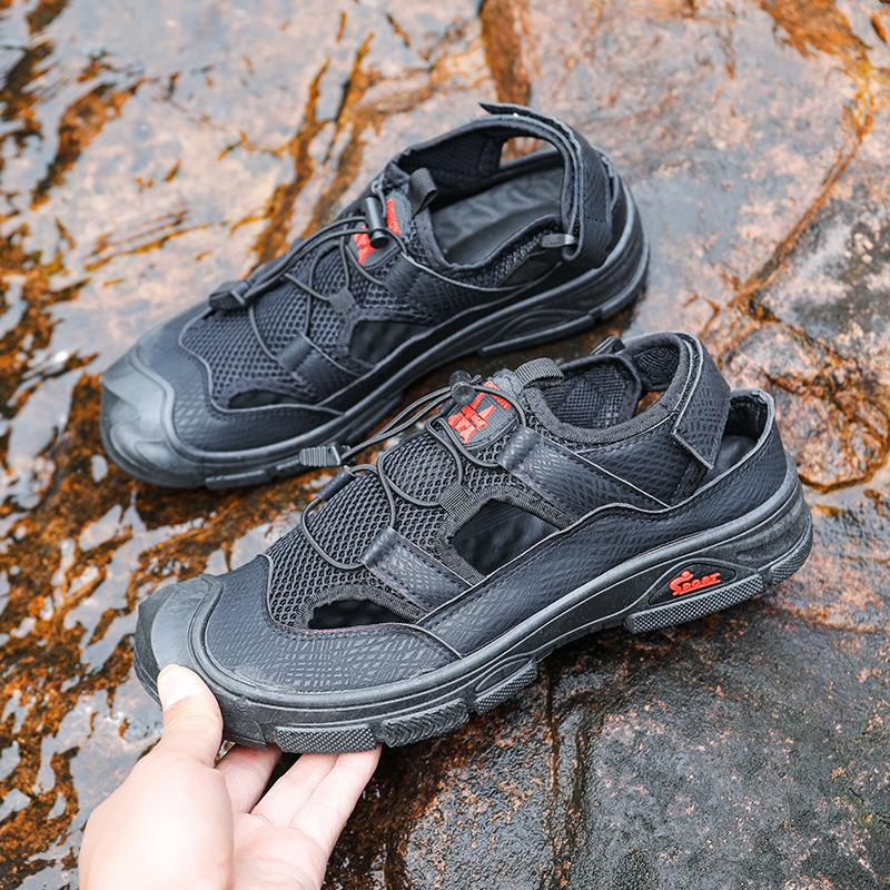 Fashion Breathable Men Sandal Hollow Mesh Summer Shoes New Men's Beach Shoes Casual Outdoor Baotou Fashion Flat Fishing Shoes Man Sandal