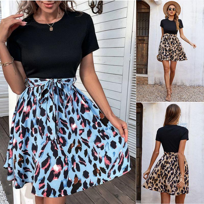 

2025 Women s Printed Splicing Strap Bow Dress Yellow L