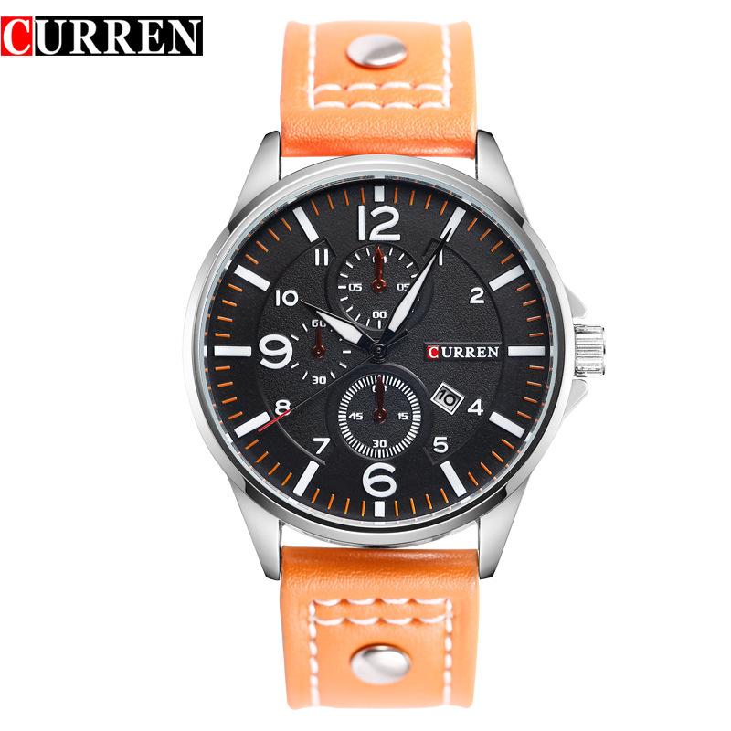CURREN New Top Men's Watches Quartz Movement Genuine Leather Strap Men's Casual Watches