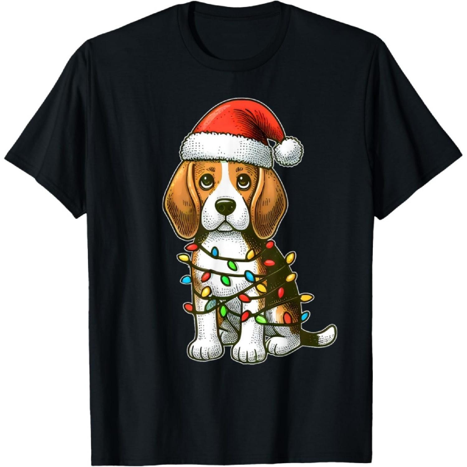 Merry Christmas Beagle Santa Christmas Lights Dog Xmas Tree T-Shirt S