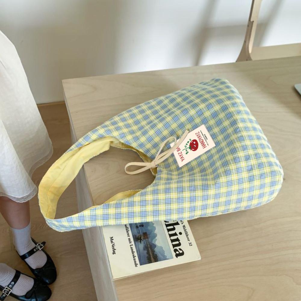Double Sided Commuter Bag Fashiable Versatile Bags Canvas Plaid Handbag Lightweight Shoulder Bag For Short Trips Lunch