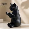 Study Room Decor 3D Printed Reading Cat Figurine, Decorative Ornament with Weighted Anti-Slip Base, Bookshelf Decoration Intellectual Statue