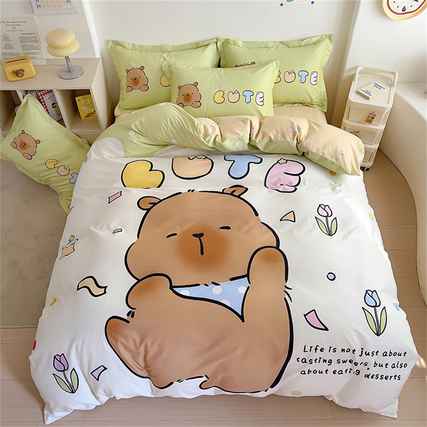 

Комплект постільної білизни Капібара 3D Дизайн Милі тварини Набір підодіяльників Мікрофібра Покривало для сім ї, пари, дітей Наволочка Кінг 90x200cm