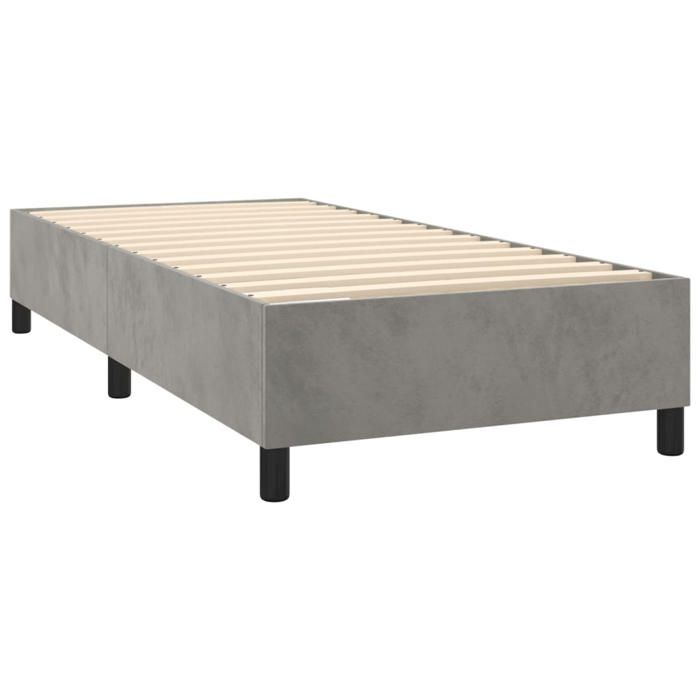 Lit avec sommier et matelas - Maison Exclusive - Velours gris clair - 90x200 cm - Tête de lit réglable
