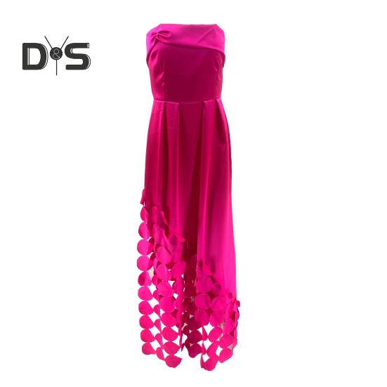 Evening Dress Hollow Out Round Satin Off-Shoulder Sleeveless Waist-Hugging Dress Summer Prom Wedding Party Maxi Dress