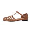 Sandálias femininas retrô estilo literário romano oco sapatos femininos verão cor sólida saltos grossos sapatos femininos de fundo plano
