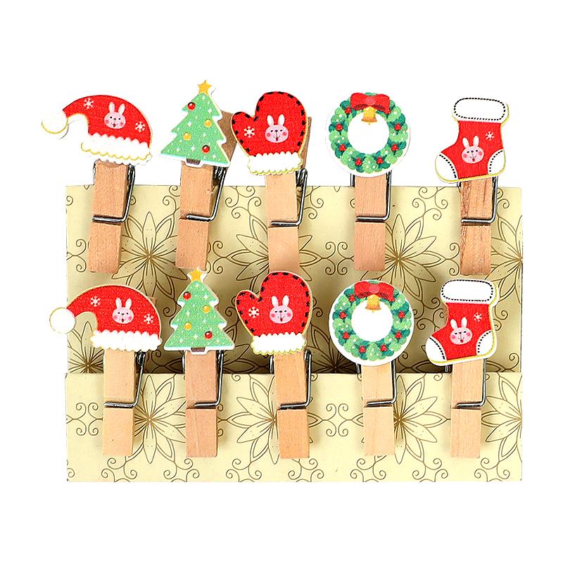 10 ks vánoční dřevěné spony Domácí závěsné foto nástěnné dekorace DIY ručně vyráběné výrobky 2025 novoroční party potřeby Navidad dětský dárek