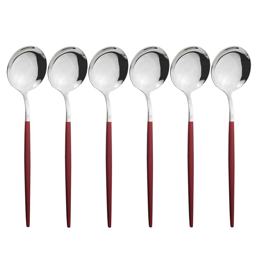 6pcs/set Stainless Steel Spoon Dinnerware Silverware Set Cutlery Set Flatware Outdoor Office Party Home Kitchen Tableware