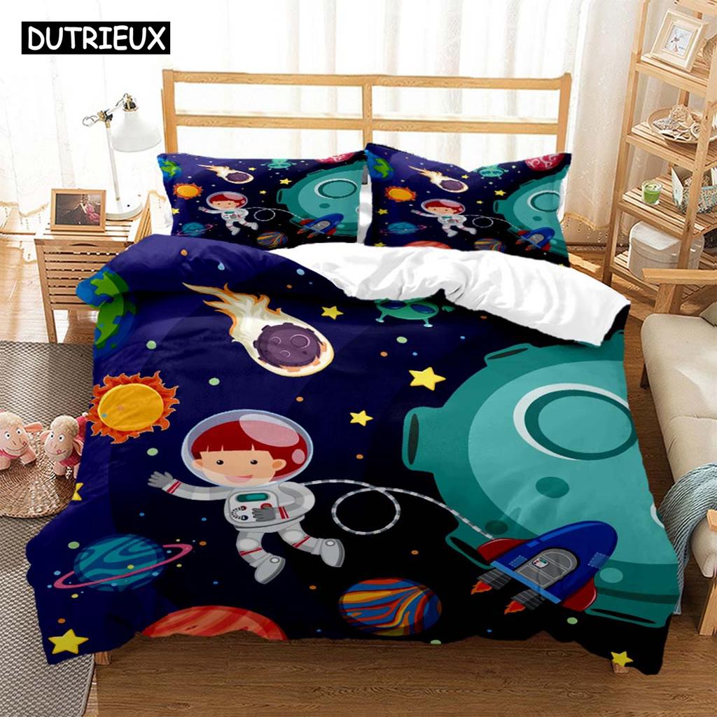 Zestawy pościeli z nadrukiem cyfrowym z motywem astronauty z poliestru dla dzieci, dla dzieci, dla chłopców, dla nastolatków