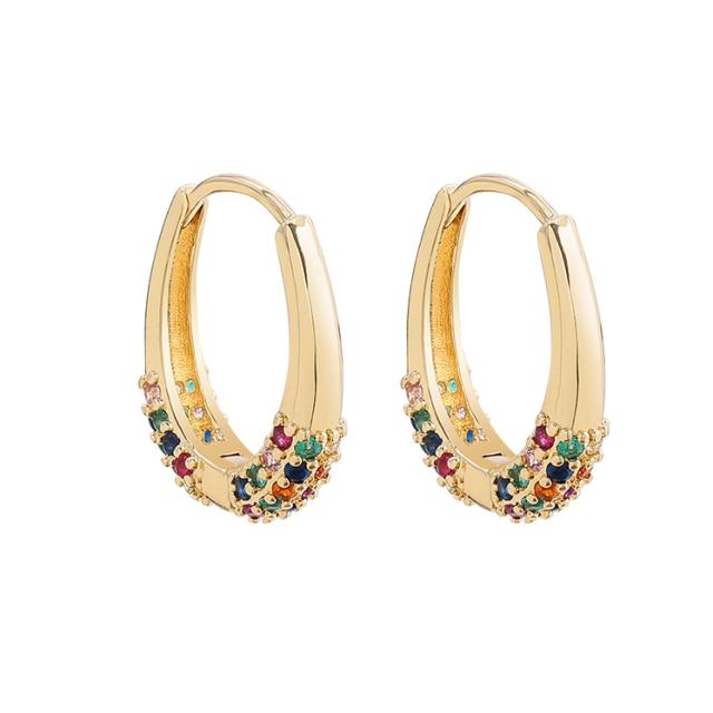 Women Cubic Zircon Rainbow Earrings Cubic Zirconia Ear Cuff Set Female Stylish Fashionable Gold Tone Huggie Clip On Earrings Earcuff Crystal Stone