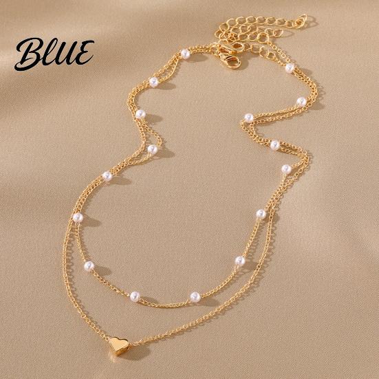 Double-layered Necklace Women Faux Pearl Decor Heart Pendant Lady Layered