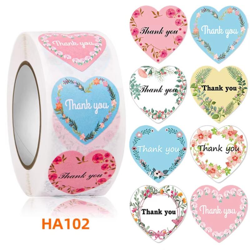 500pcs Thank You Sticker Love Heart-shaped Flower Decorative Sealing Labels Vintage Stickers Gift Scrapbook Supplies