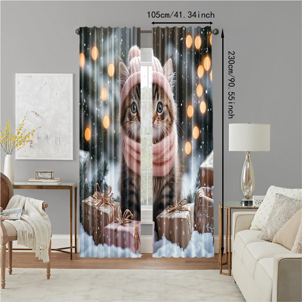 2 pcs   versatile polyester transparent curtains for home decoration Pink Kitty for use in bedrooms and living rooms