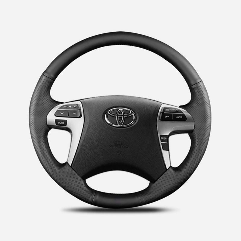 Car Steering Wheel Cover Hand-stitched Soft Black Artificial Leather For Toyota Fortuner Hilux 2012-2015