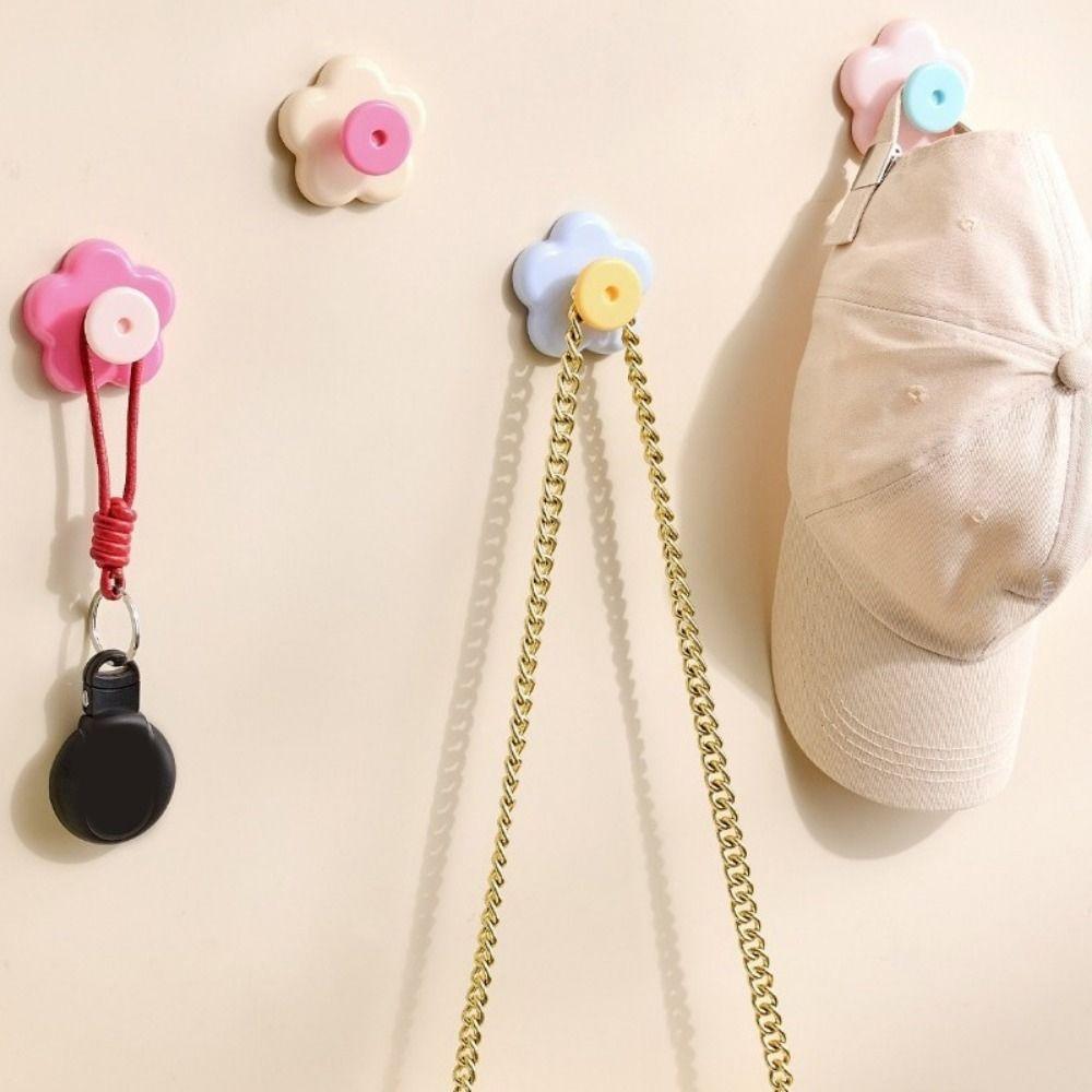 4PCS Wall Mounted Flower Hooks Decorative Key Hangers Practical Suction Cup Hook  Kitchen