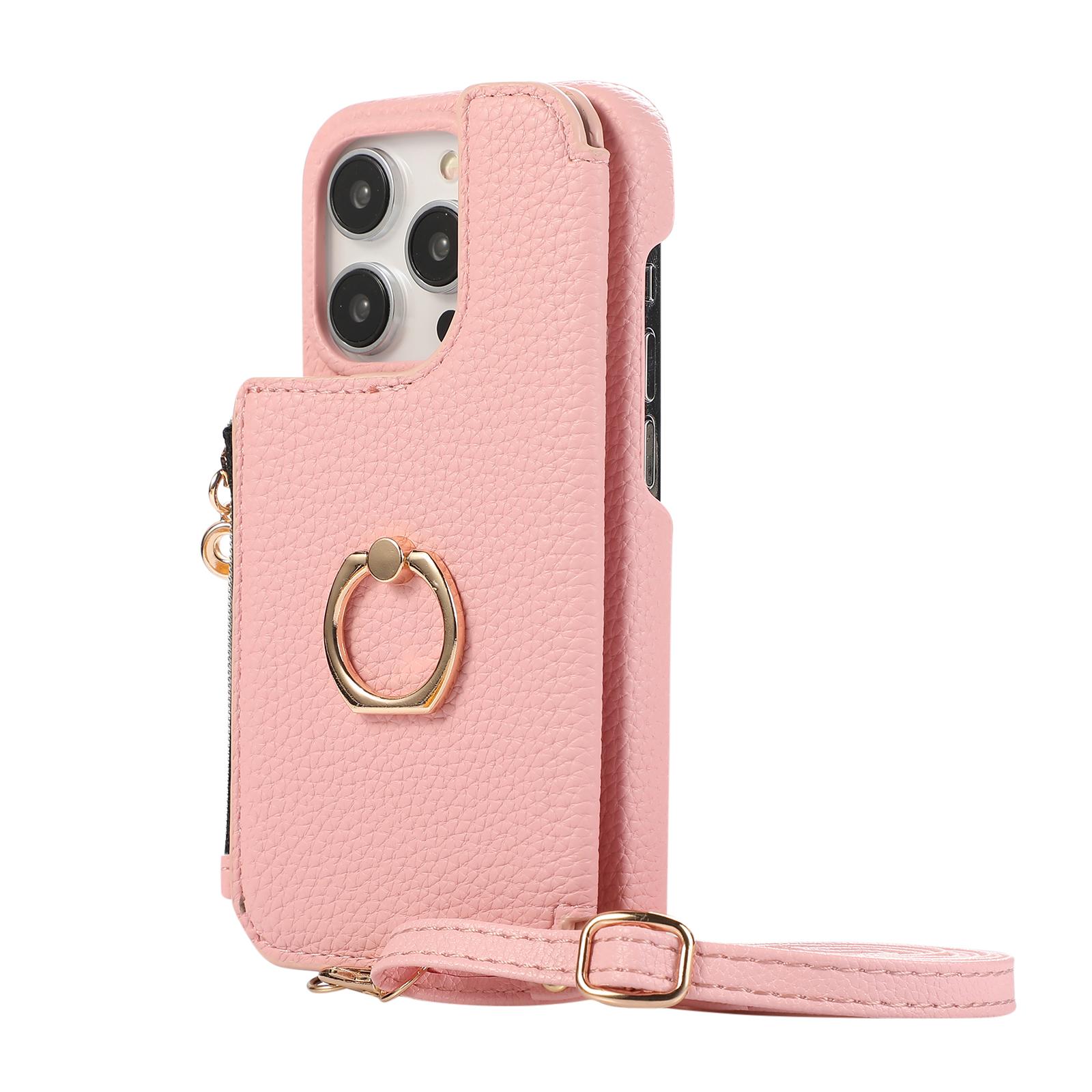 

Ring Holder Crossbody Zipper Cards Solt Wallet Leather Case For iPhone 15 Pro Max 14 Plus 13 12 11 SE 2022 Makeup Mirror Cover For iPhone 13Mini розовый