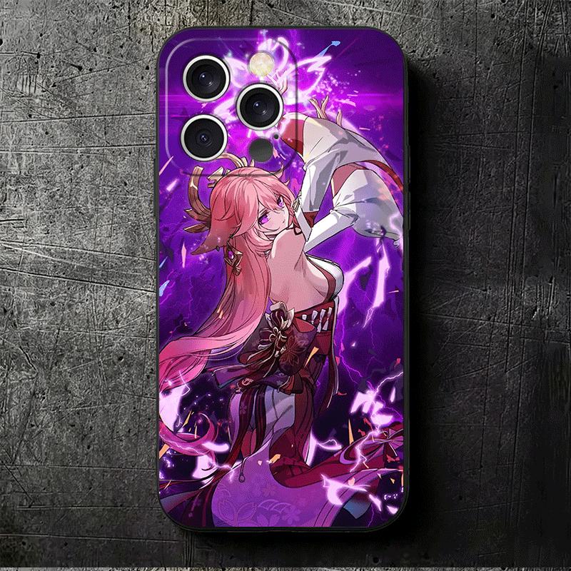 Genshin Impact Yae Miko Soft Phone Case for iPhone 16 16E 17 Air 15 Pro Max 14 Plus 13 Mini 11 12 7 Black Cover Back Shell