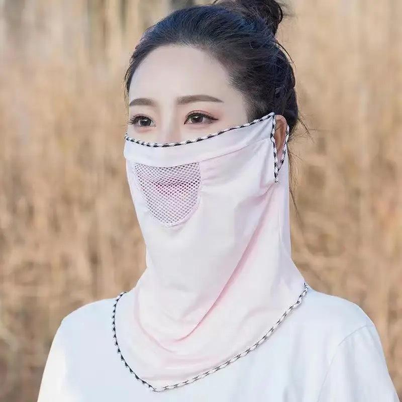 Ice Silk Mask Summer Breathable Mesh Cycling UV Protection Bandana Mask Moister Wicking Outdoor Neck Gaiter Women Face Cover