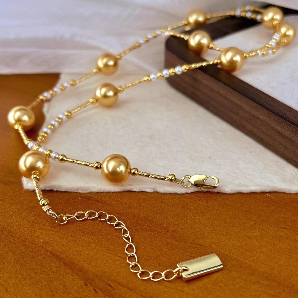 

Vintage Philippine Gold Bead Shijia Gypsy Pearl Clavicle Chain Necklace Female Maillard Wind Clavicle