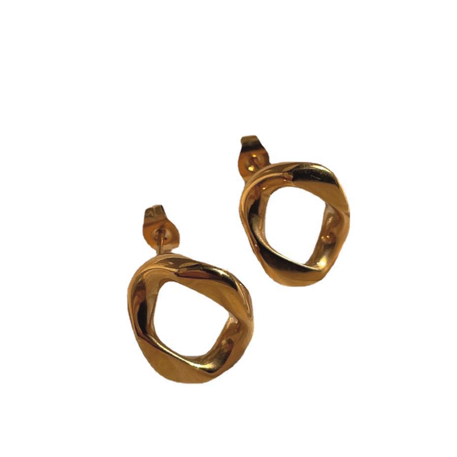 Minimalist Nice Twist Ring Earrings Wind Stud Earrings Gold Plated Stainless Steel Earrings Do Not Fade