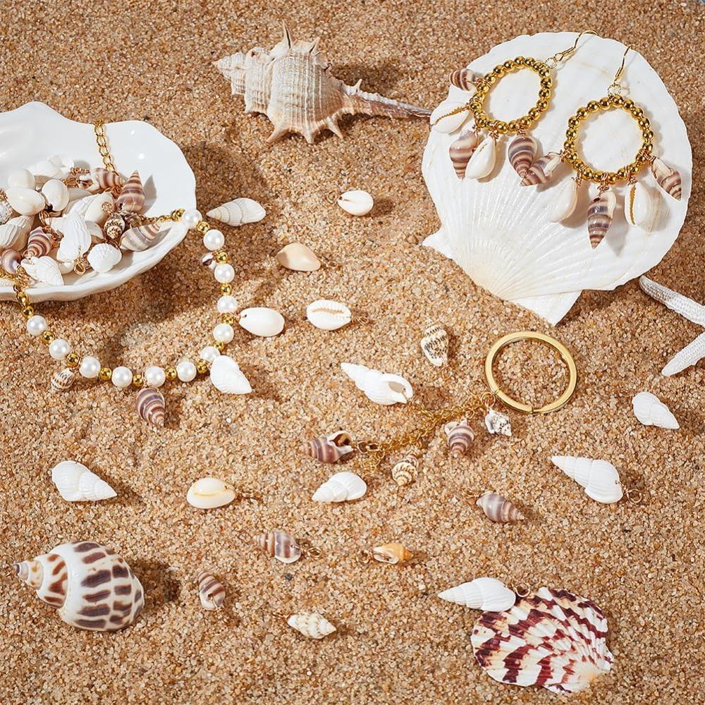 100pcs 4 Styles Natural Shell Charms Pendants Seashells Link for Necklace Bracelet Jewelry Making Conch Shell Connectors kit