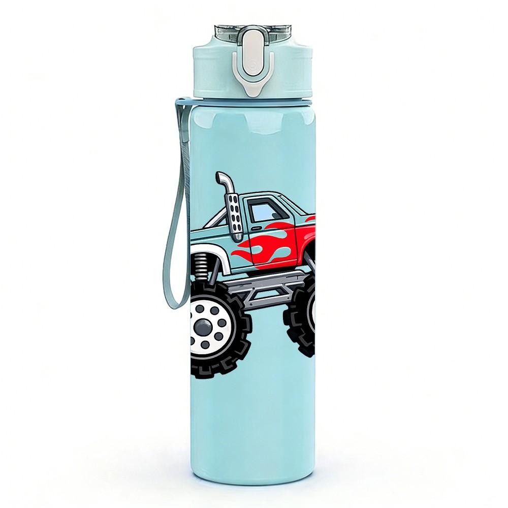 1PC Monster Truck Off Road Vehicle Print 750ml Color Plastic Sports Water Bottle Leakproof Flip Straw Lid Suitable for Sports Office Home Use