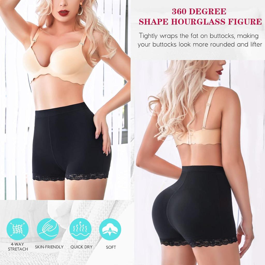 Body Shaping Sports Shorts with Butt Pads & Lace Trim
