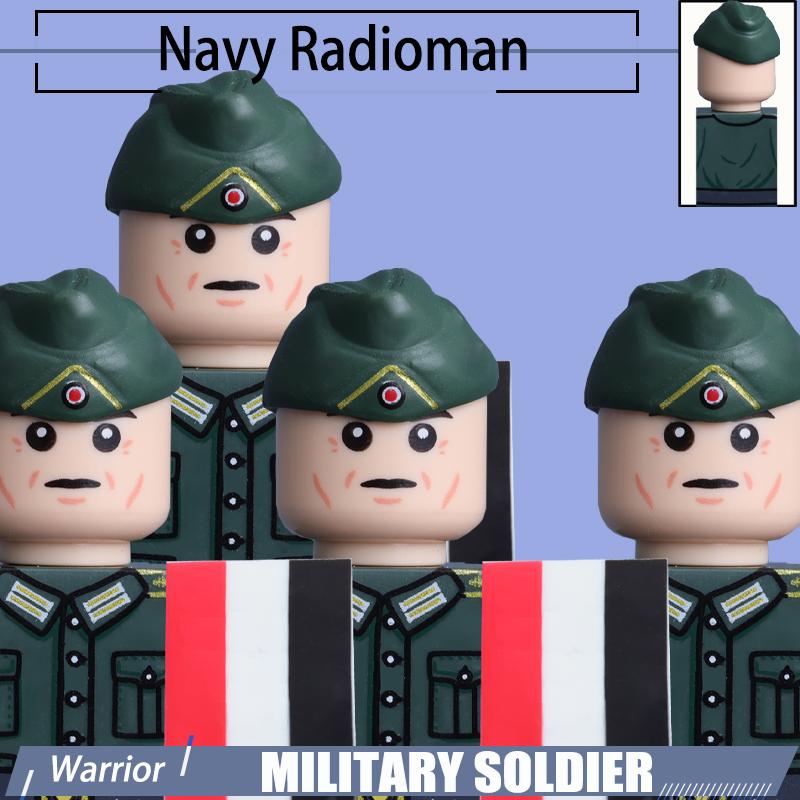 WW2 Naval Shore Troops Soldier Figure Building Blocks Army Officer Warrior Cap Helmet Flag Accessories Military Bricks Toys Boys