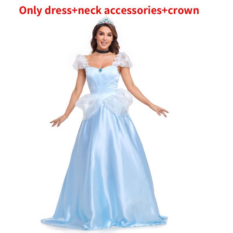 Cinderella Cosplay Cinderella Princess Dress With Tulle Skirt For Women Halloween Exclude Crinoline,M