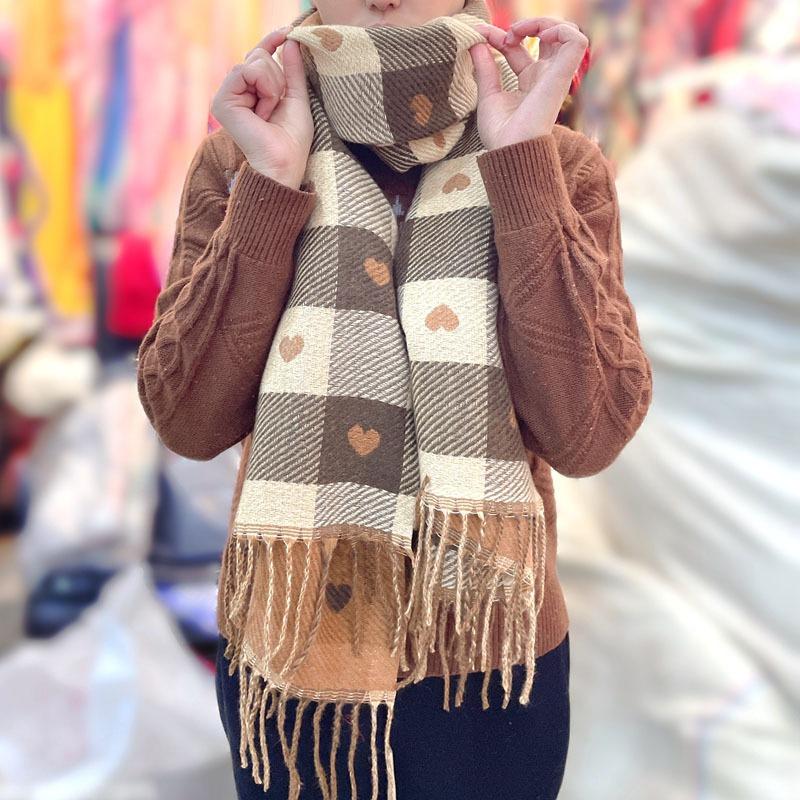 

Autumn and winter scarves women s double-sided cashmere plaid love thickened high-end scarf versatile warm shawl factory 180cm