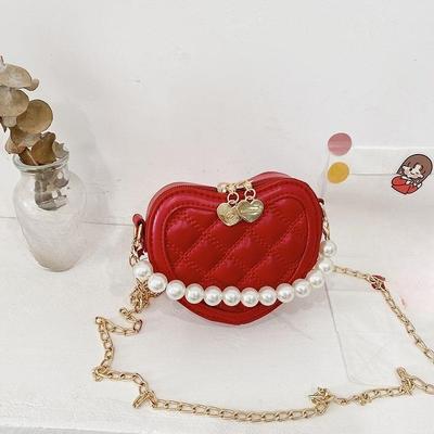 Girls' Cute Heart Shaped Crossbody Bag for Children, Pearl-handled Princess Mini Crossbody Bag