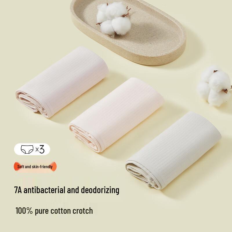 Yiershuang Women's High-Waisted 7A Antibacterial Cotton Crotch Briefs (3-Pack)
