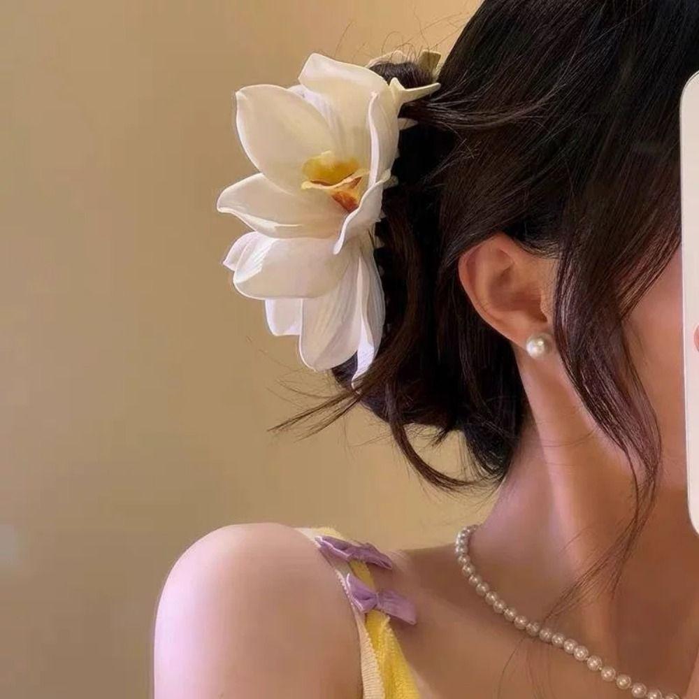 Large Orchid Hair Clip Seaside Holiday Style Side Clip Elegant Flower Hairpin  Women