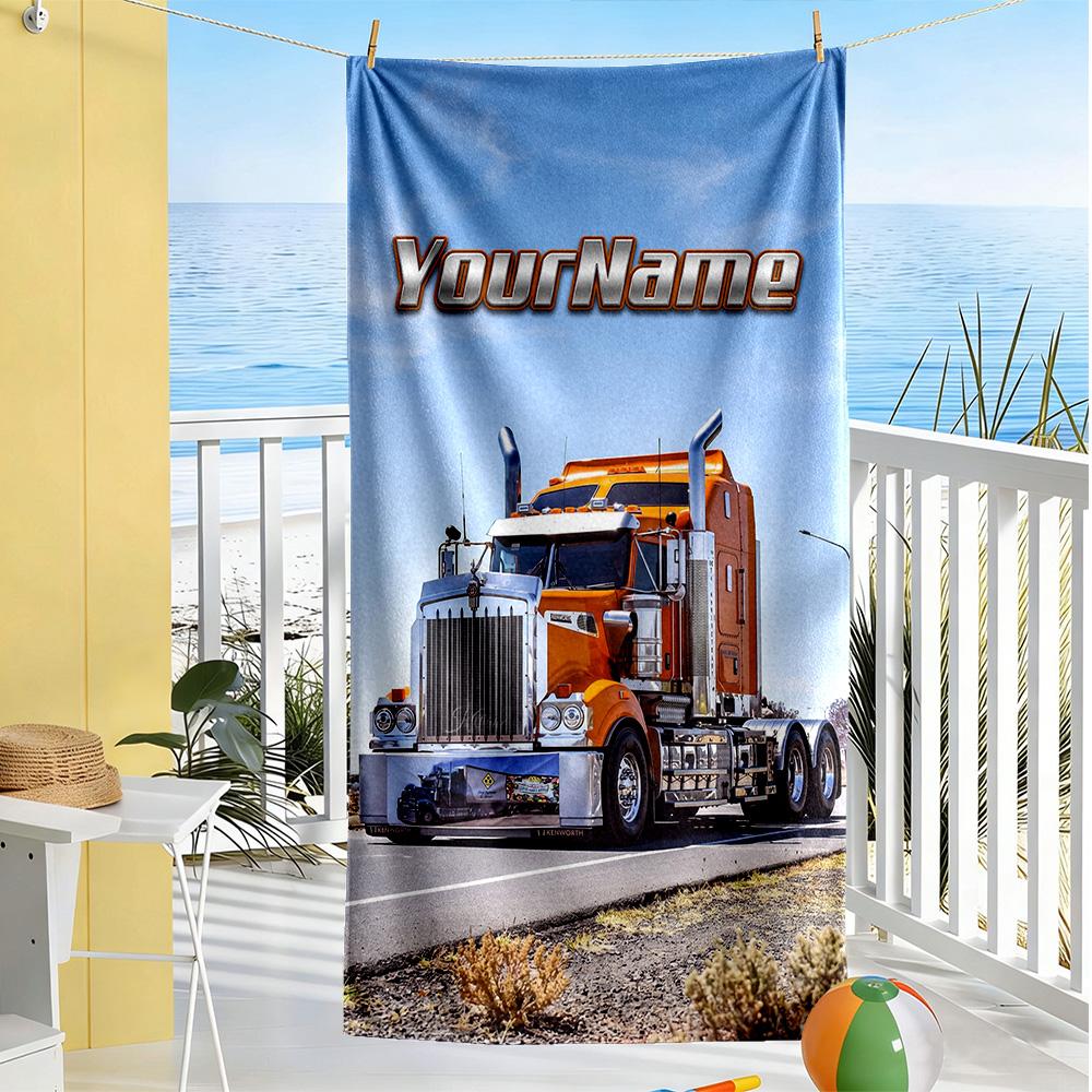 Kw Heavy Trucks Customize Your Name Beach Towel High Absorbency & Quick-Dry Suitable for Sports Travel Swimming Yoga Bathroom Beach And Pool