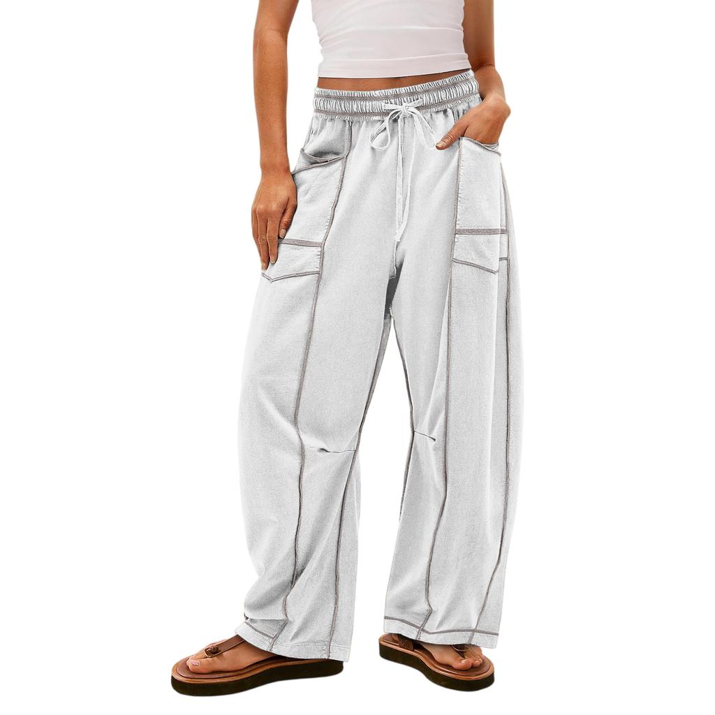 Women's Wide Leg Pants With High Waisted Straight Leg And Spliced Pocket Casual Pants